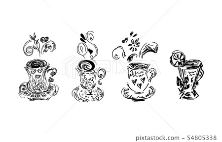 Sketch icon with tea cups set collection. Abstract 54805338