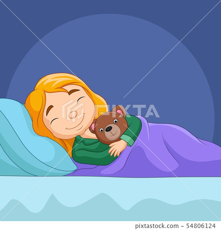 Cartoon little girl sleeping with stuffed bear 54806124