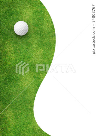 White golf ball on green grass left side 54808767
