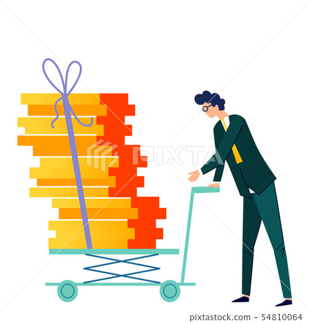 Male character pushes cargo trolley cartoon vector 54810064