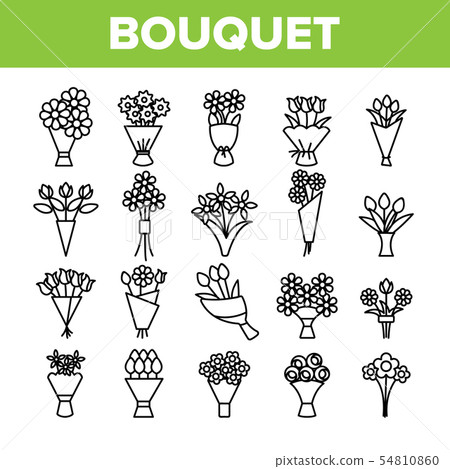 Bouquets, Bunches Of Flowers Vector Icons Set 54810860