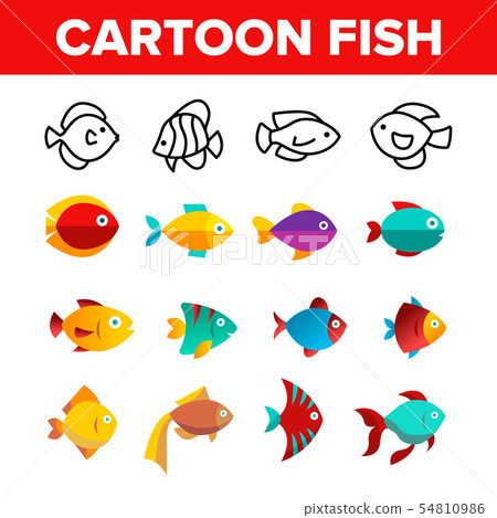 Fish, Exotic Species Vector Thin Line Icons Set 54810986