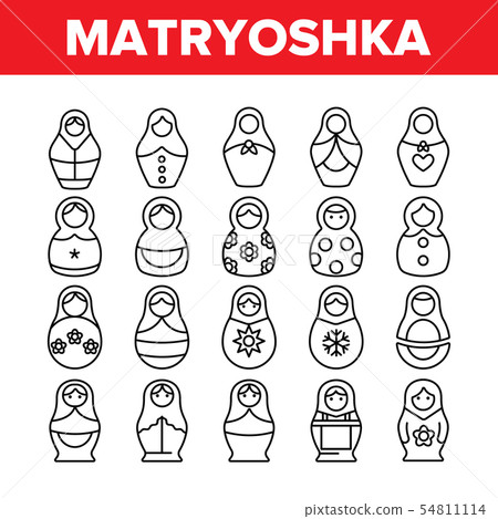 Matryoshka Toy Vector Thin Line Icons Set 54811114
