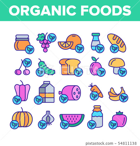 Organic Foods Vector Color Line Icons Set - Stock Illustration ...
