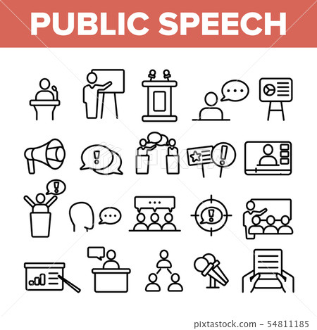 Public Speech Vector Thin Line Icons Set Public Speech Vector Thin Line Icons Set 54811185