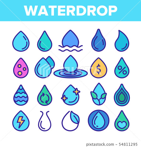 Water Drop Vector Color Line Icons Set - Stock Illustration [54811295 ...