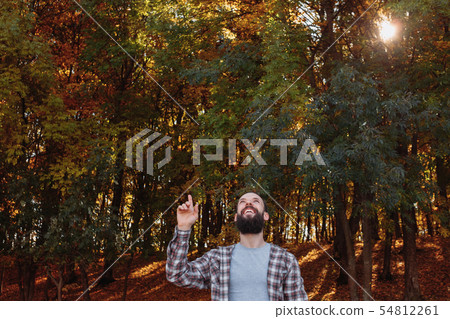 fall forest happy hipster guy nature autumn trees fall forest happy hipster guy nature autumn trees 54812261