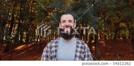 autumn forest happy male tourist nature park autumn forest happy male tourist nature park 54812262