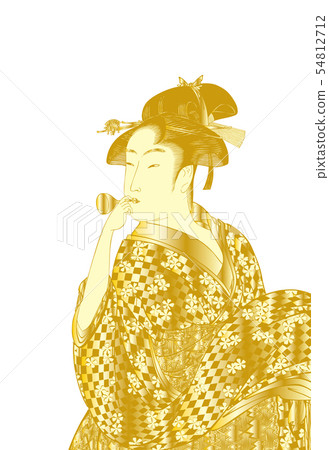婦女金白色後面吹的kitakawa kayo圖像poppin 54812712