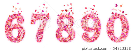 Set of Valentines Day colorful decorative hearts confetti numbers. Isolated on white background. EPS 54813338