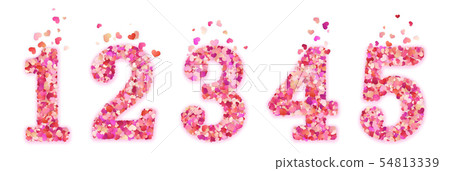 Set of Valentines Day colorful decorative hearts confetti numbers. Isolated on white background. EPS 54813339