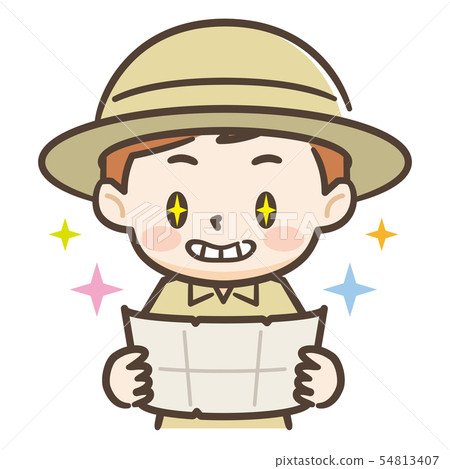 看珍寶地圖的冒險家男孩 54813407