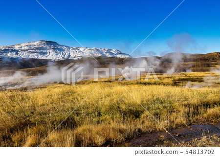 View of Strokkur geyser in Iceland in Northern Europe 54813702
