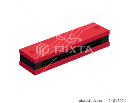 Mouth organ in a red case. Wind instrument. Vector illustration on white background. 54814014