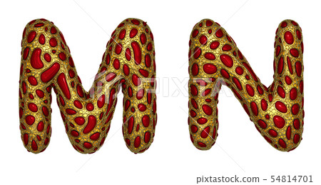 Letter set M, N made of realistic 3d render golden shining metallic. Letter set M, N made of realistic 3d render golden shining metallic. 54814701