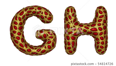 Letter set G, H made of realistic 3d render golden shining metallic. Letter set G, H made of realistic 3d render golden shining metallic. 54814726