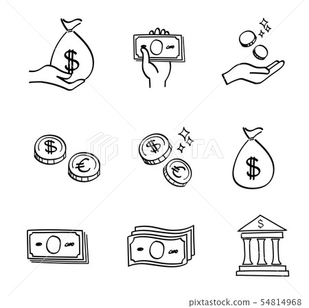 Money icon set hand drawn style - Stock Illustration [54814968] - PIXTA