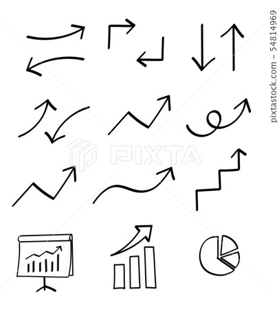 箭頭和圖表圖標集手繪製的樣式 箭頭和圖表圖標集手繪製的樣式 54814969