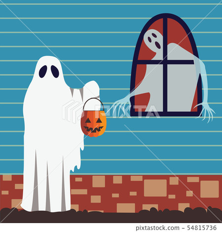 Halloween Card with Trick or Treat Scene 54815736