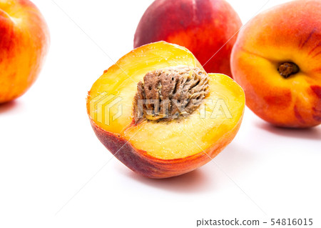 Group of ripe peach fruit and a half isolated on Group of ripe peach fruit and a half isolated on 54816015