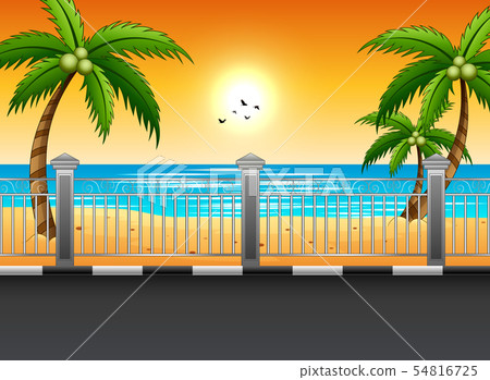 landscape of road at the beach in sunset 54816725