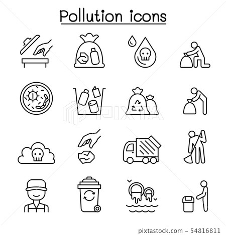 Pollution icon set in thin line style Pollution icon set in thin line style 54816811