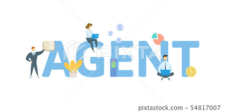 AGENT. Concept with people, letters and icons. Flat vector illustration. Isolated on white 54817007