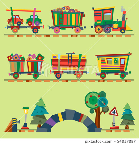 Kid train railroad baby cartoon toy or railway game locomotive gifted on Happy Birthday child in 54817887