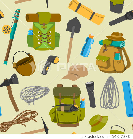 Backpack camp backpacking travel bag with tourist equipment in hiking camping and climbing sport 54817888