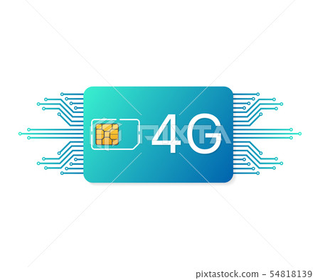 4G Sim Card. Mobile telecommunications technology symbol. Vector illustration. 4G Sim Card. Mobile telecommunications technology symbol. Vector illustration. 54818139