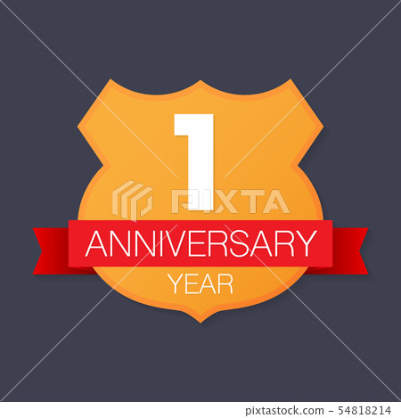 1 year anniversary emblem. Anniversary icon or label. 1 year celebration and congratulation design 1 year anniversary emblem. Anniversary icon or label. 1 year celebration and congratulation design 54818214