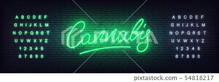 Cannabis neon sign. Glowing lettering cannabis for hemp, marijuana shop or businnes Cannabis neon sign. Glowing lettering cannabis for hemp, marijuana shop or businnes 54818217
