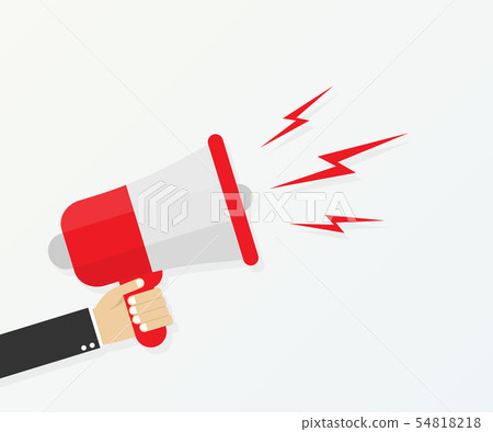 Cartoon human hand holding megaphone. social media marketing concept. Vector illustration. 54818218