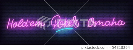 Poker neon set. Glowing lettering template for poker Texas hold'em and Omaha Poker neon set. Glowing lettering template for poker Texas hold'em and Omaha 54818294