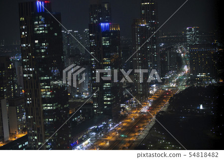 Night view of colorful city of Incheon Songdo 54818482