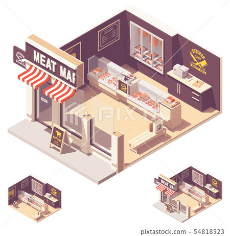 Vector isometric butcher shop interior 54818523