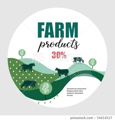 Cows graze in the meadow. Round background for design of agricultural products. Cows graze in the meadow. Round background for design of agricultural products. 54818527