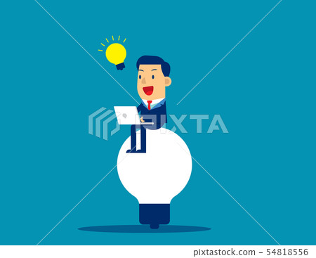 Businessman working on the bulb with idea, Concept 54818556