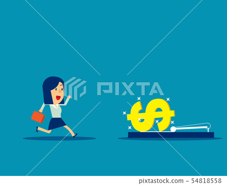 Businesswoman running into mousetrap. Concept 54818558