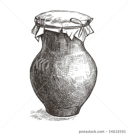 Vector image of a crock with milk. Sketch style illustration. Vector image of a crock with milk. Sketch style illustration. 54818591