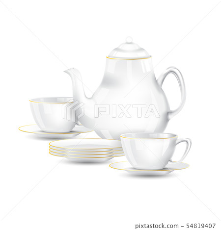 white with gold line tea or coffee set on white 54819407