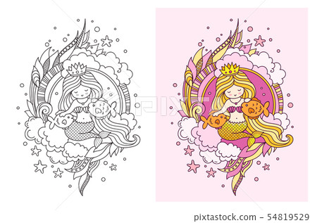 Little princess mermaid with long golden hair. Little princess mermaid with long golden hair. 54819529