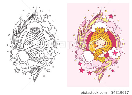 Little kawaii mermaid in a crown. Little kawaii mermaid in a crown. 54819617
