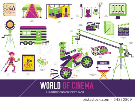 Set of cinema, film production flat colorful icons. Set of cinema, film production flat colorful icons. 54820809