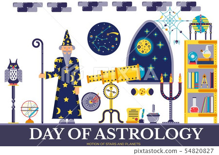 Senior astrologer with beard in hat standing in lab. 54820827