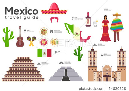 Mexico travel guide template. Set of mexicana landmarks. 54820828