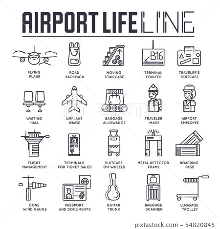 Set of business and tourist air trips thin line icons. 54820848