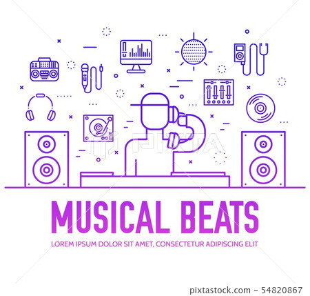 Set of DJ sound and lighting suppliers line icons. 54820867