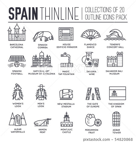 Set of cultural symbols and attractions of Spain icons. Set of cultural symbols and attractions of Spain icons. 54820868