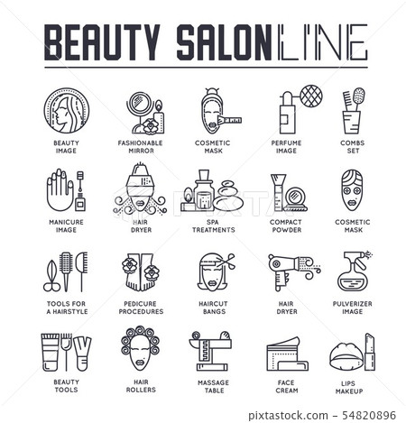 Set of beauty and spa salon thin line icons,... - Stock Illustration ...